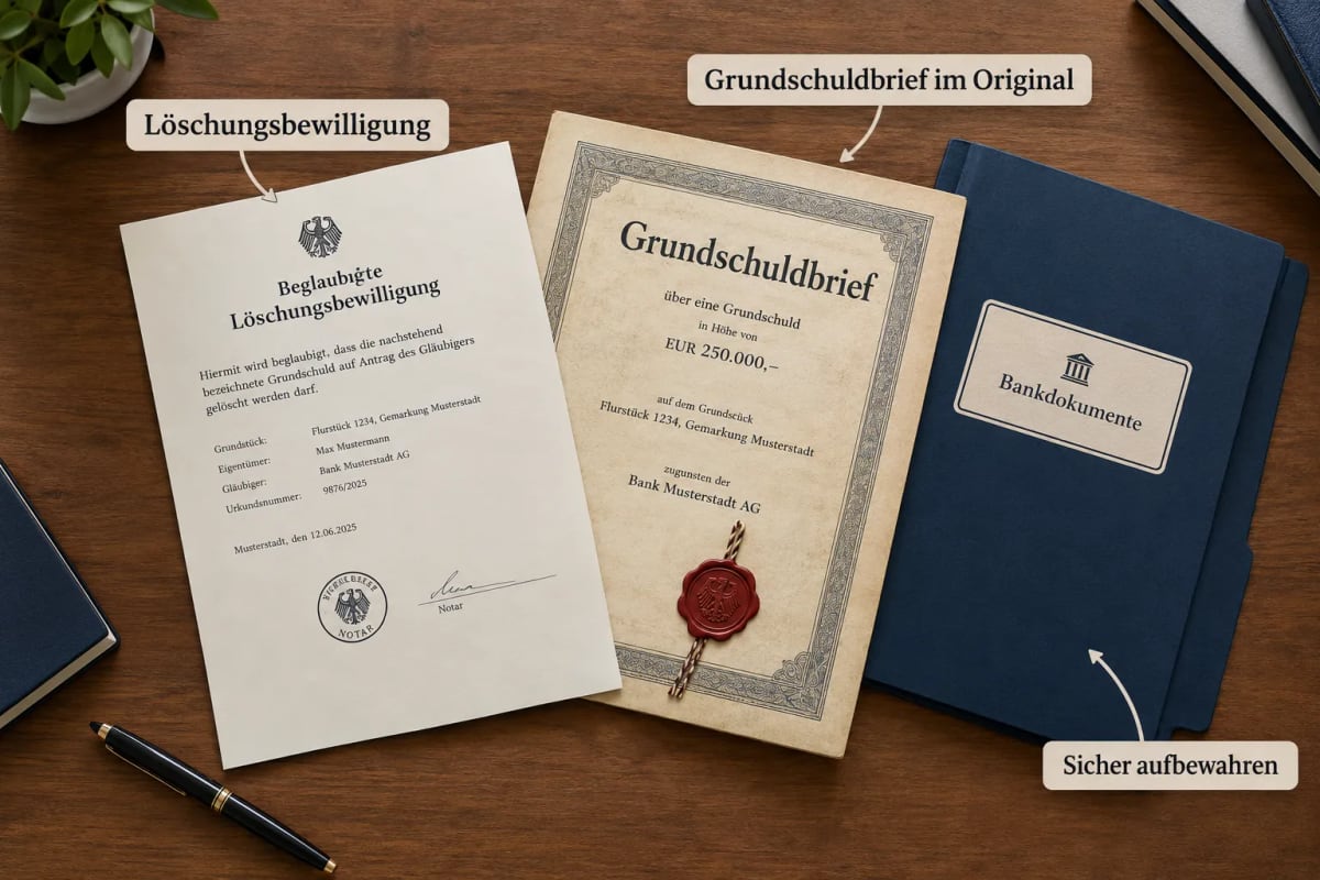Löschungsbewilligung und Unterlagen zur Grundschuld